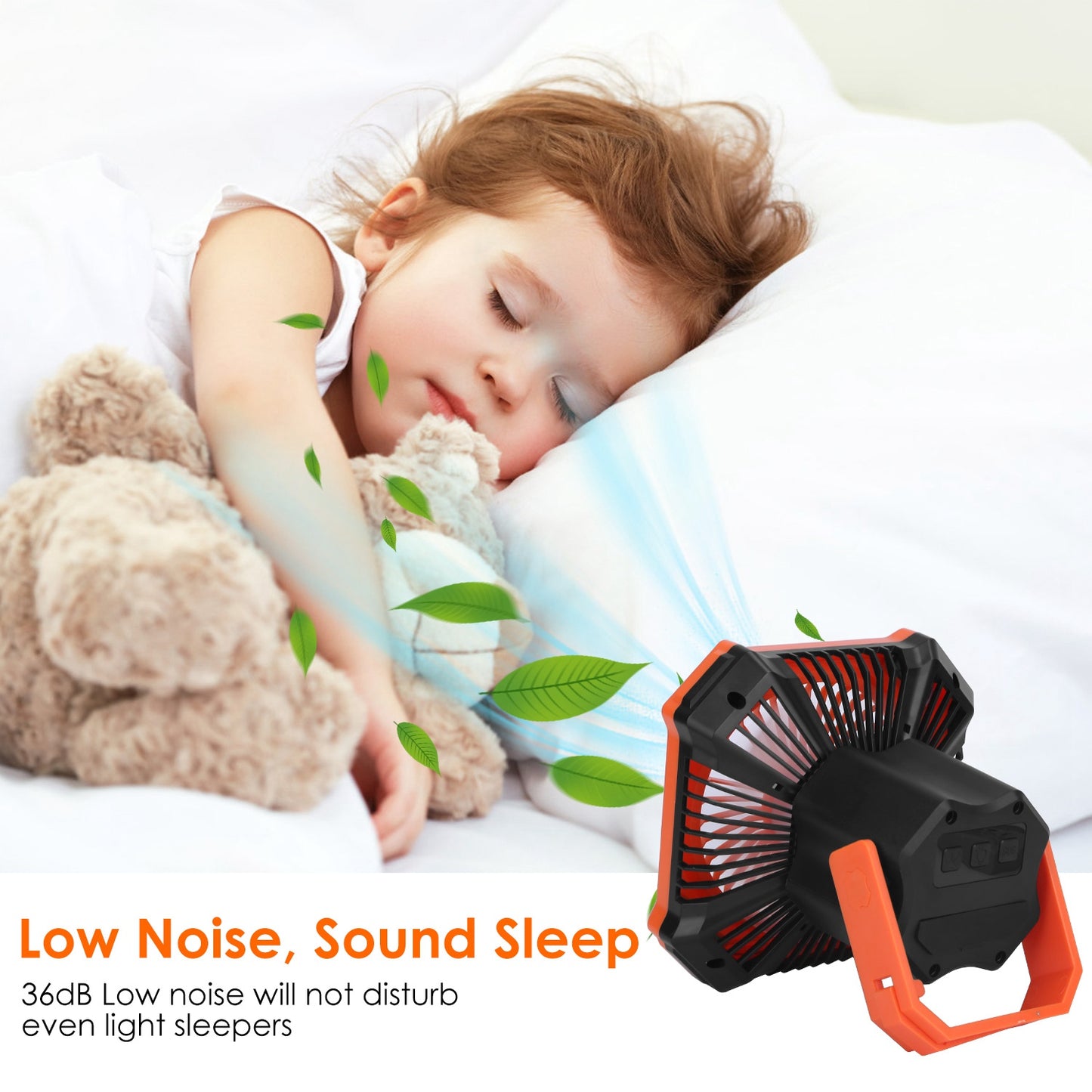 Portable Camping Lantern Fan - USB Rechargeable, 3 Wind & 4 Light Modes, Emergency Power Bank, Orange