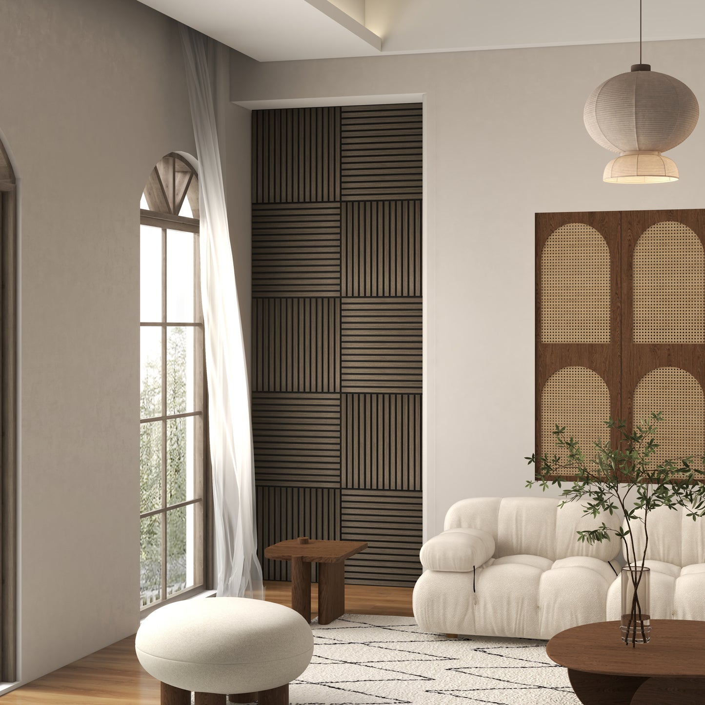 Acoustic Wood Wall Panels - Sound Absorbing Slat Décor, 4 Pack - Walnut