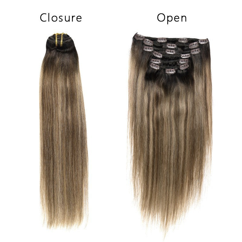 Seven-Piece Human Hair Wig Set for Women - Multiple Colors & Lengths