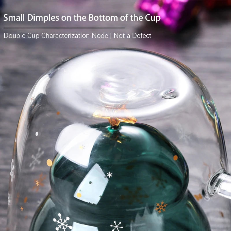 Christmas Tree Mug Double Walled Borosilicate Glass Cup with Handle - Holiday Drinkware
