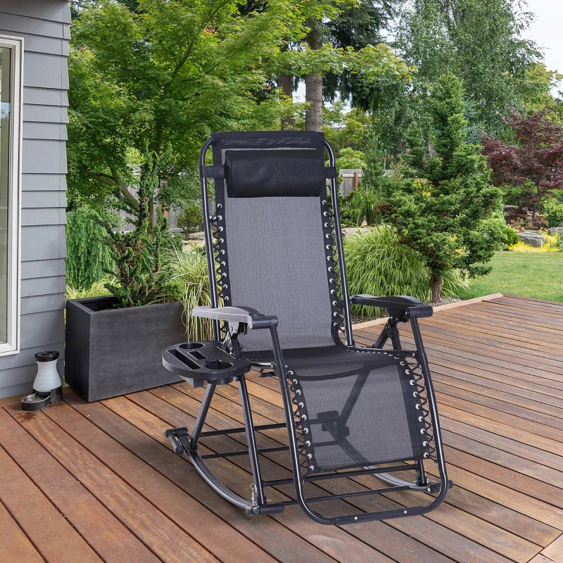 Zero Gravity Reclining Rocking Chair with Cup Holder - Black