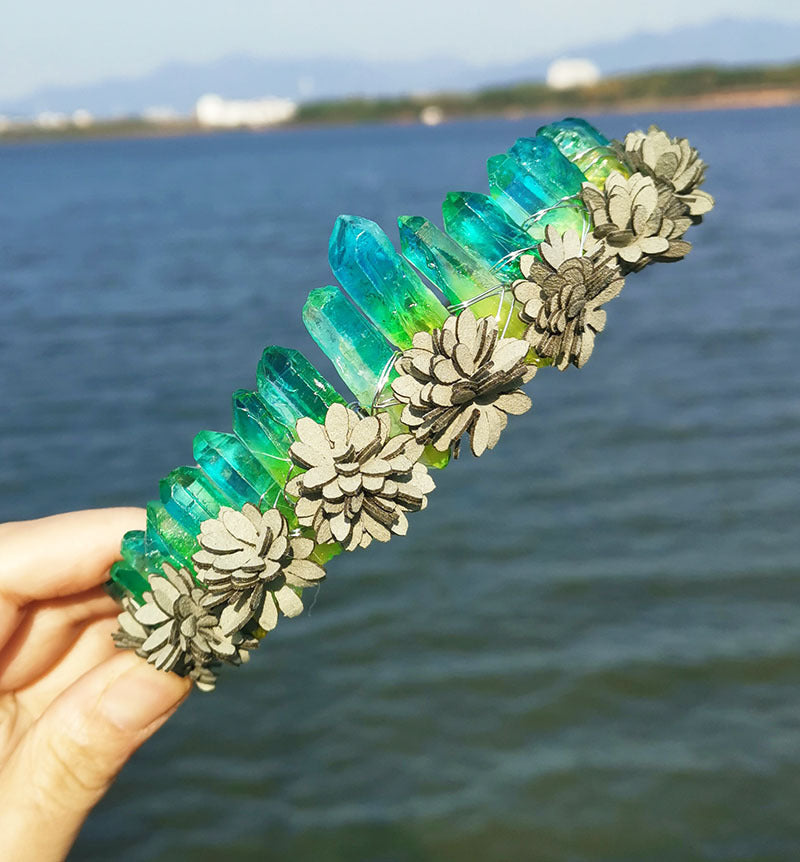 Natural Crystal Rainbow Headband with Flowers