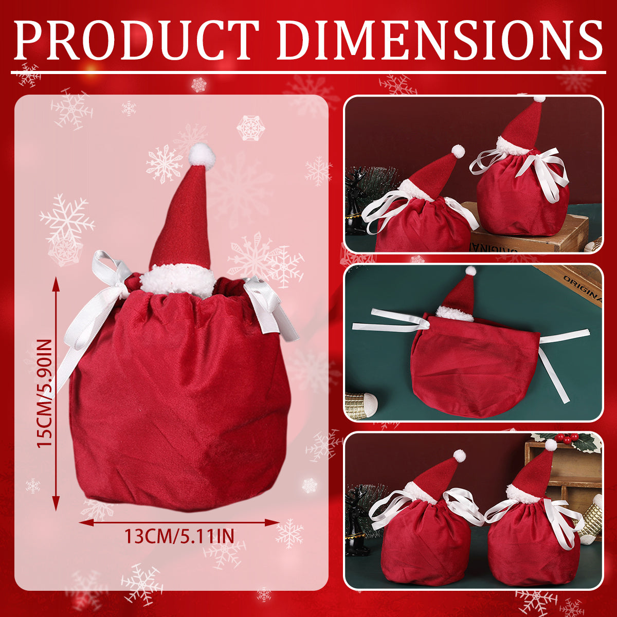 Christmas Gift Bags - Set of 5 Red & White Candy Bags