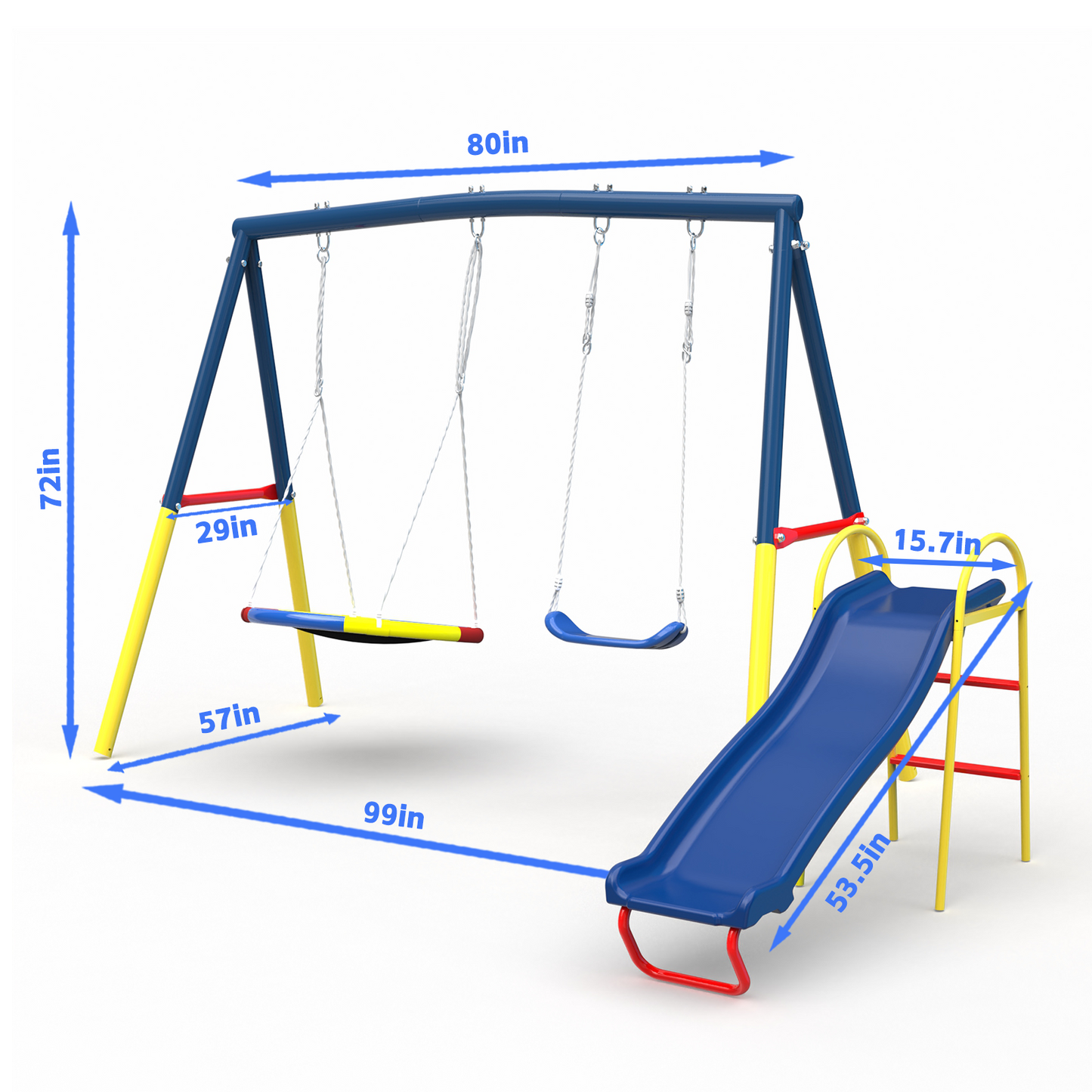 3 in 1 Heavy-Duty Metal Swing Set with Slide - Blue
