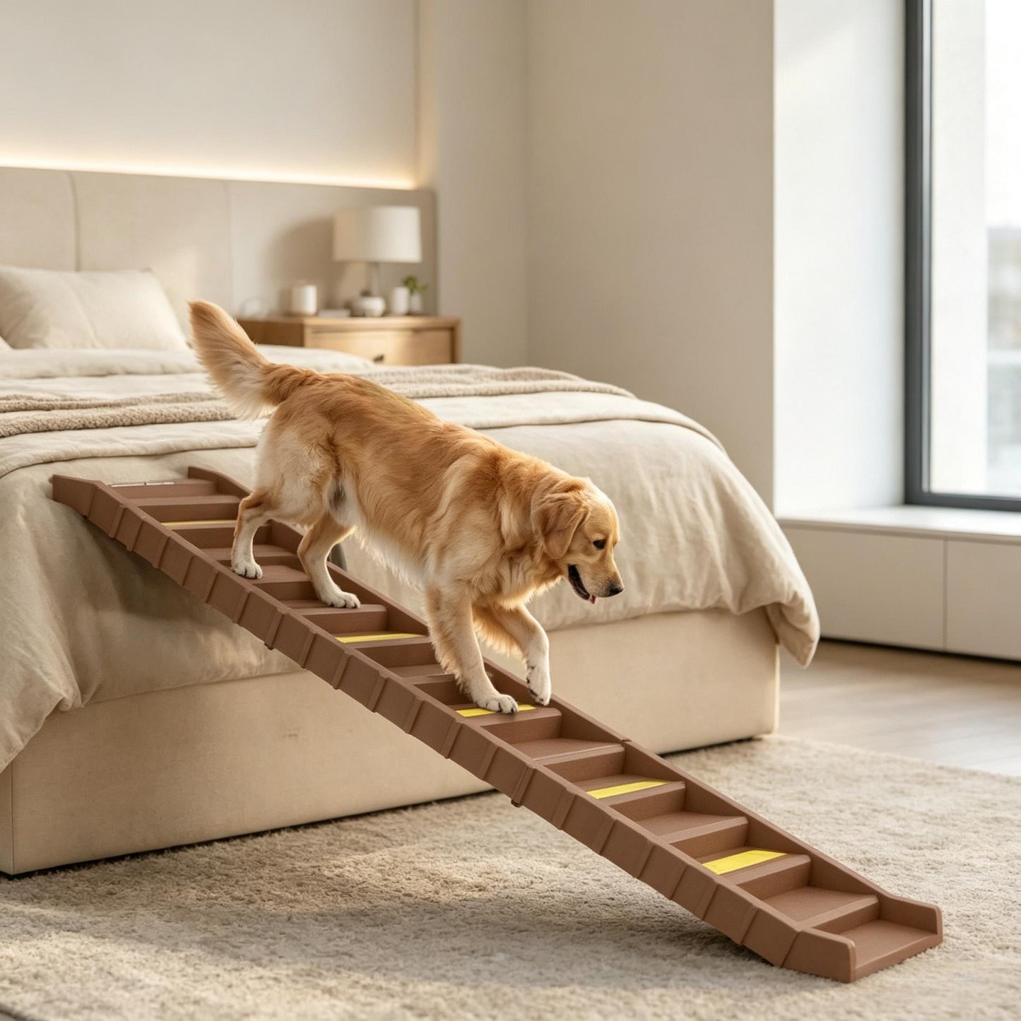 Foldable Dog Stairs Ramp for Cars, Trucks & SUVs - Brown