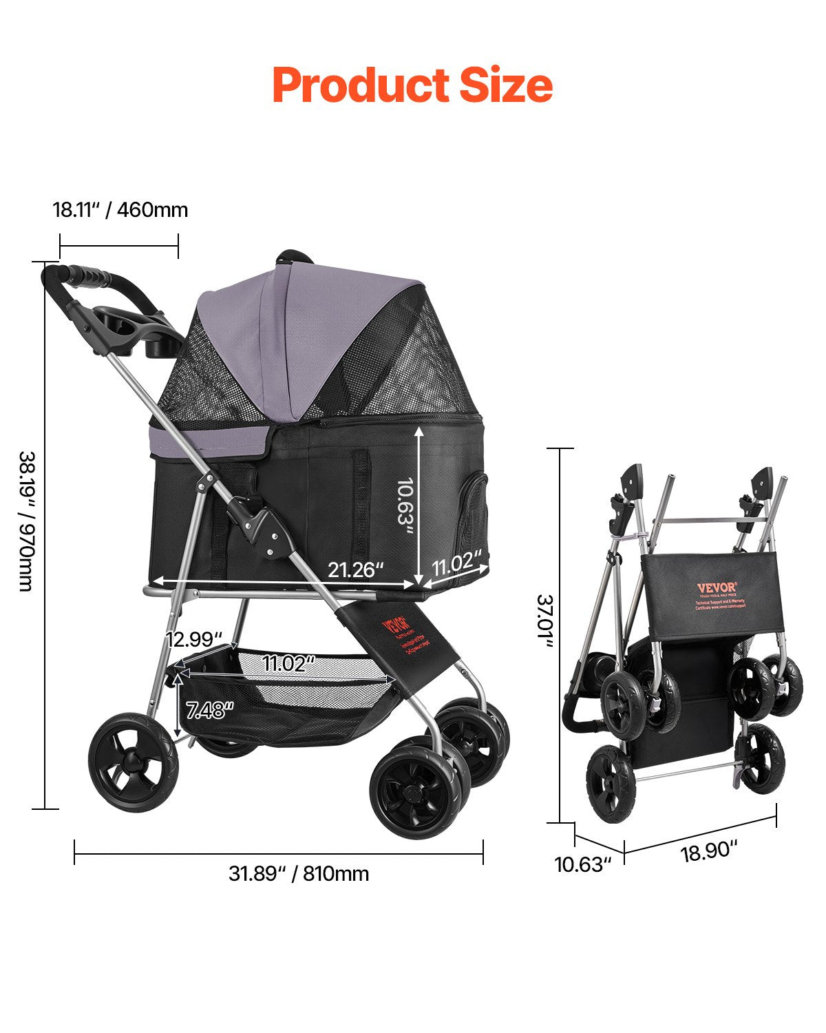 Foldable Dog Stroller with Detachable Carrier Up to 35lbs - MultiColor Pet Travel