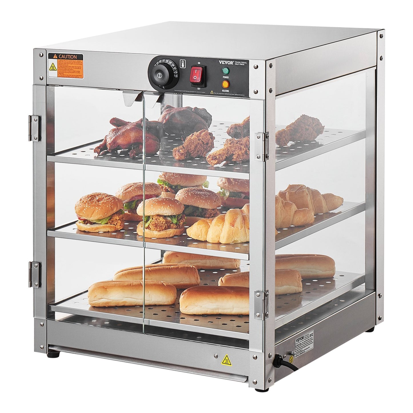 Silver 3-Tier Commercial Food Warmer Display Countertop with Light