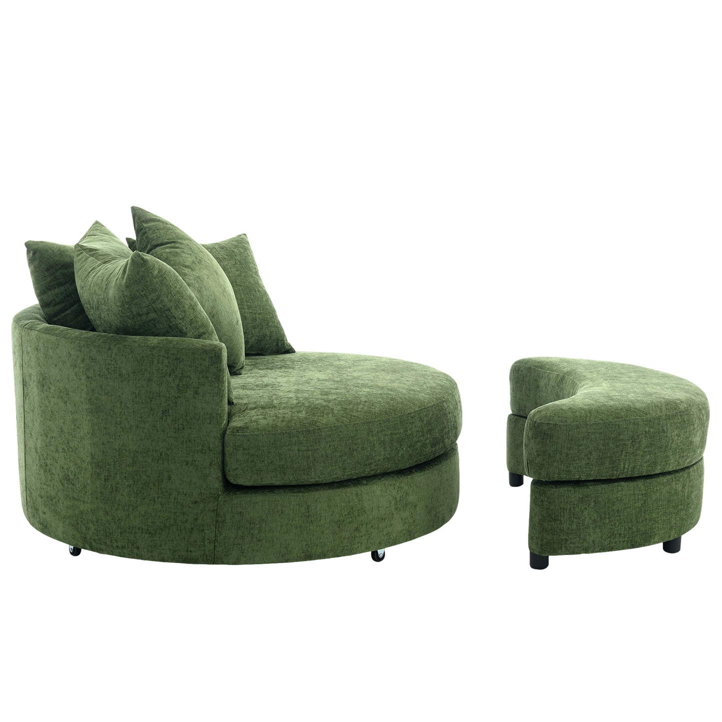 360° Swivel Accent Barrel Chair with Storage Ottoman & 4 Pillows - Green