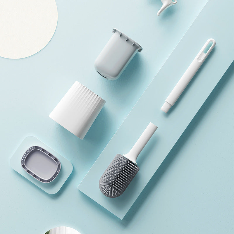 Multi-Functional Detachable Handle Toilet Cleaning Brush Set with Base - No Dead Angle TPR Soft Glue