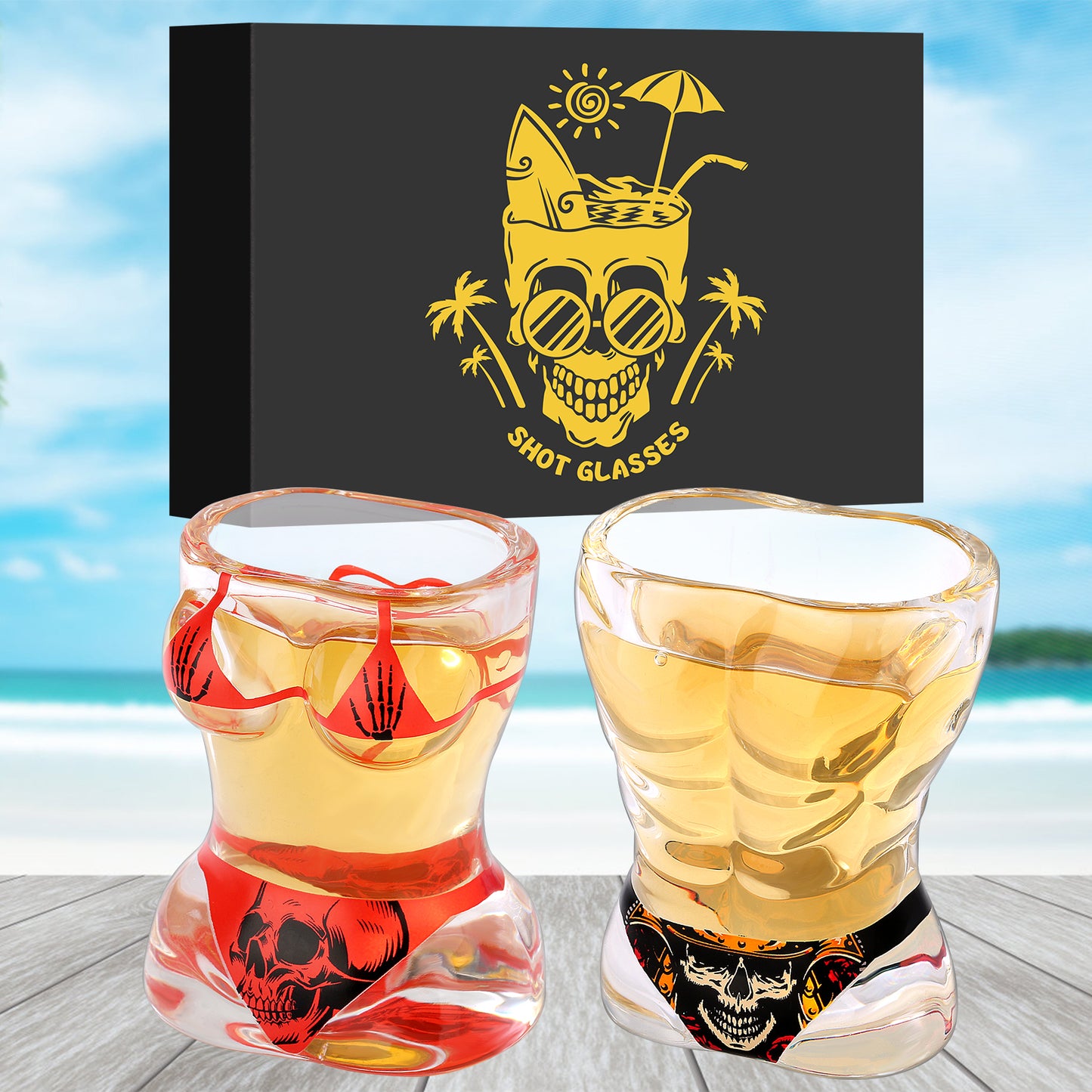 Black and Red Skull Style Wine Glasses - Set of 2