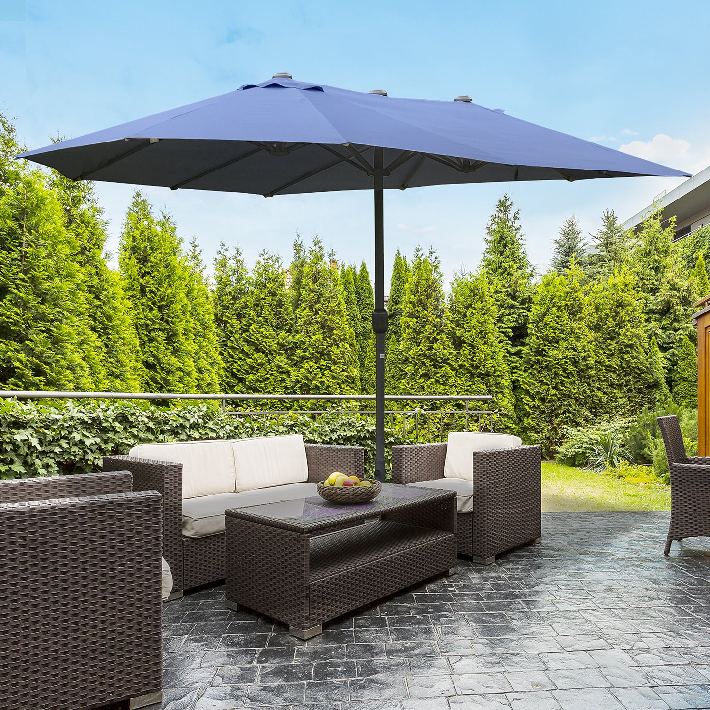 Double-Sided Patio Umbrella - Rust-Resistant Steel, Dark Blue