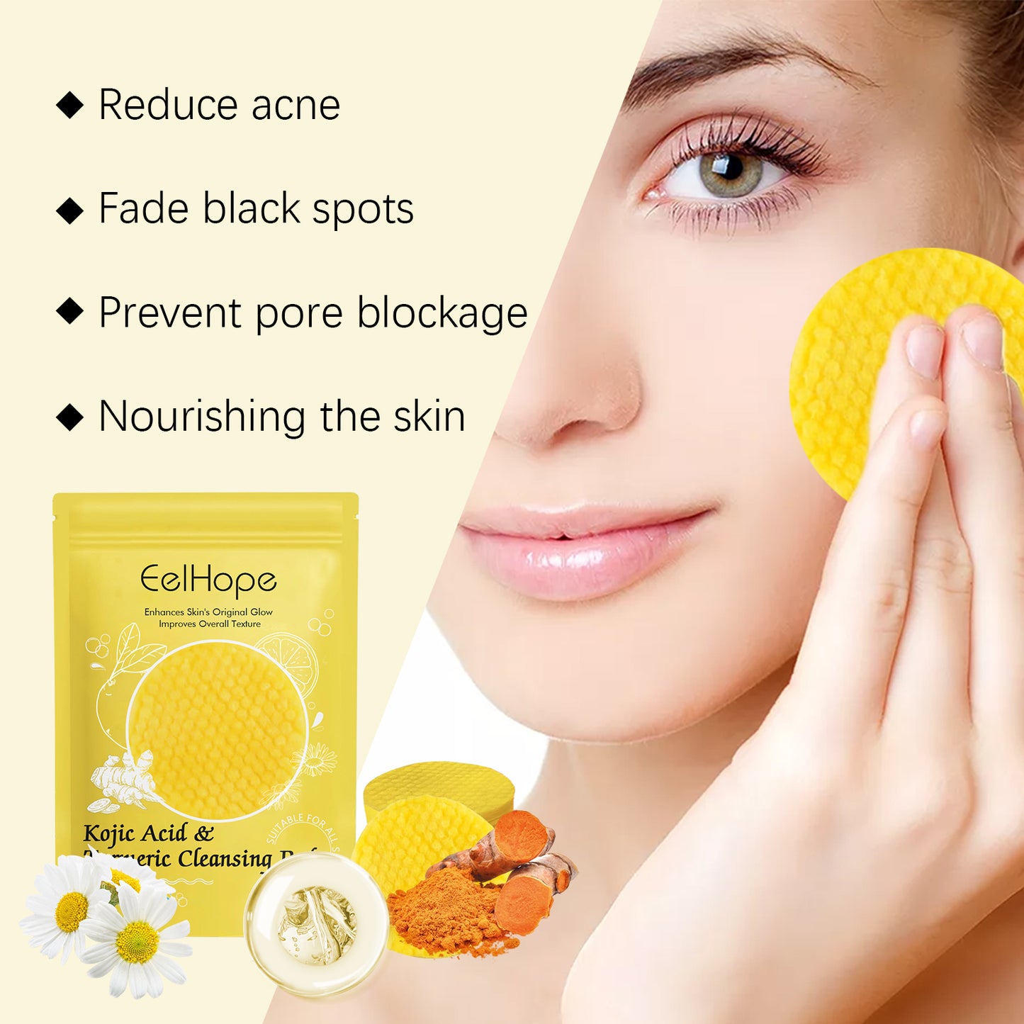 Turmeric Acid Facial Cleansing Pads - Gentle Exfoliating Skin Care (40 Count)