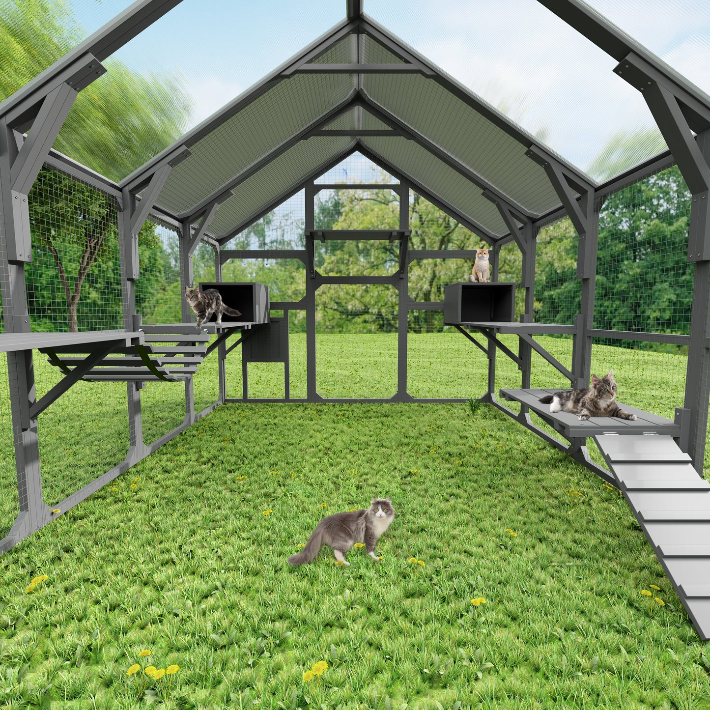 Large Outdoor Cat Enclosure for Multiple Kittens - Gray