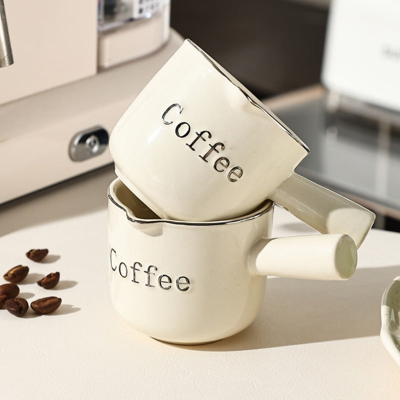 Ceramic Espresso Cup with Scale - Milk Silver, 90ml Coffee Measuring Mug