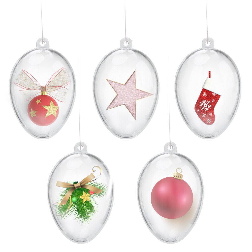 5 PCS Clear Plastic Fillable Christmas Tree Ornaments