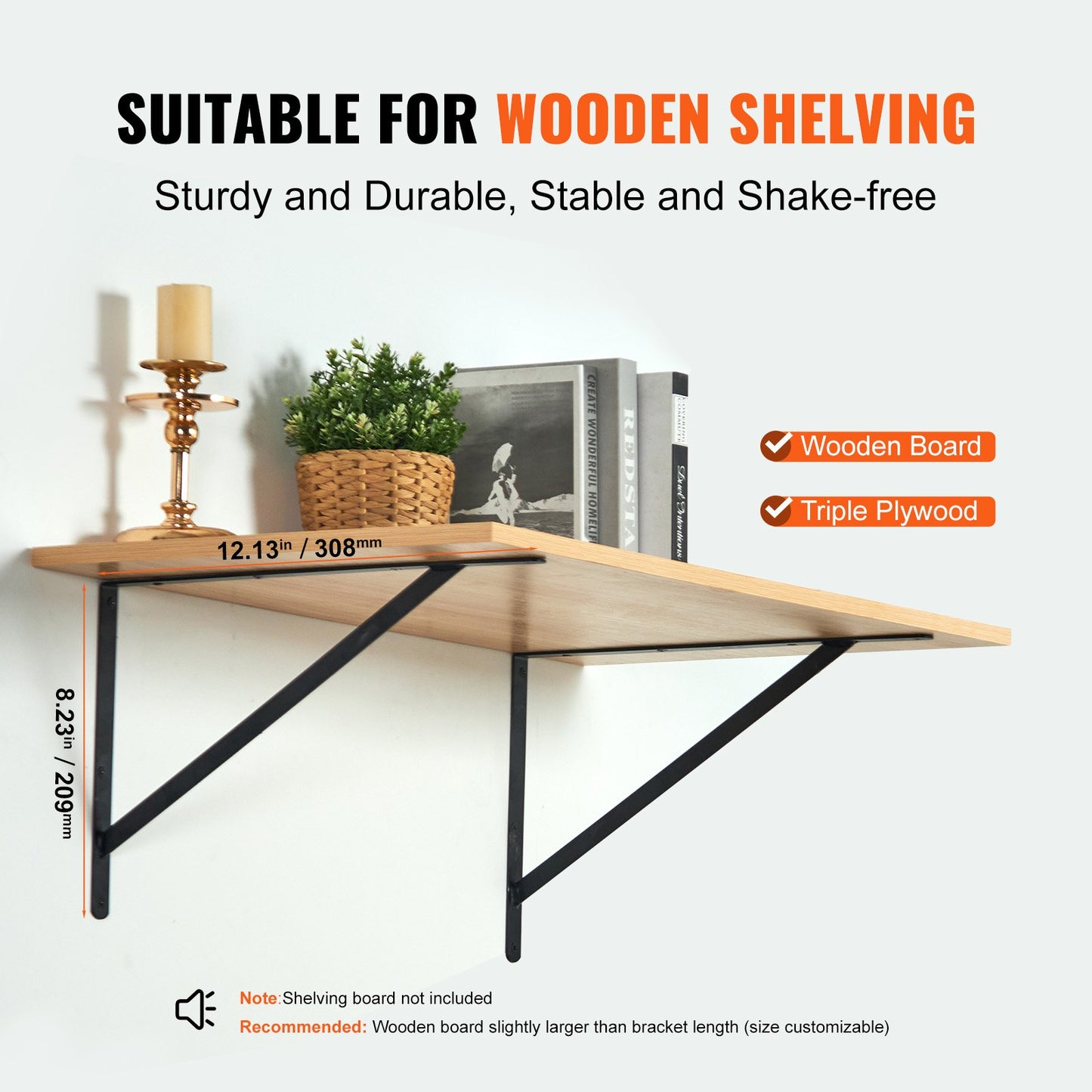 Heavy Duty Floating Shelf Brackets - 12x8 In, 10 Pcs, Black