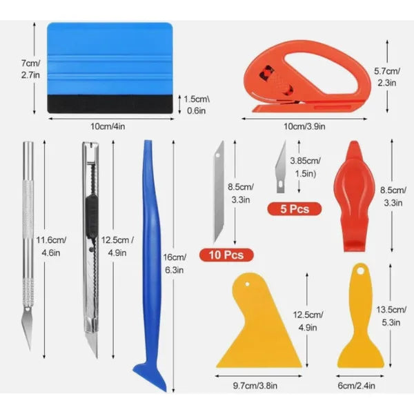 Car Window Tint Film Application Kit with Squeegees, Scraper, Wrap Knife & Magnetic Holders