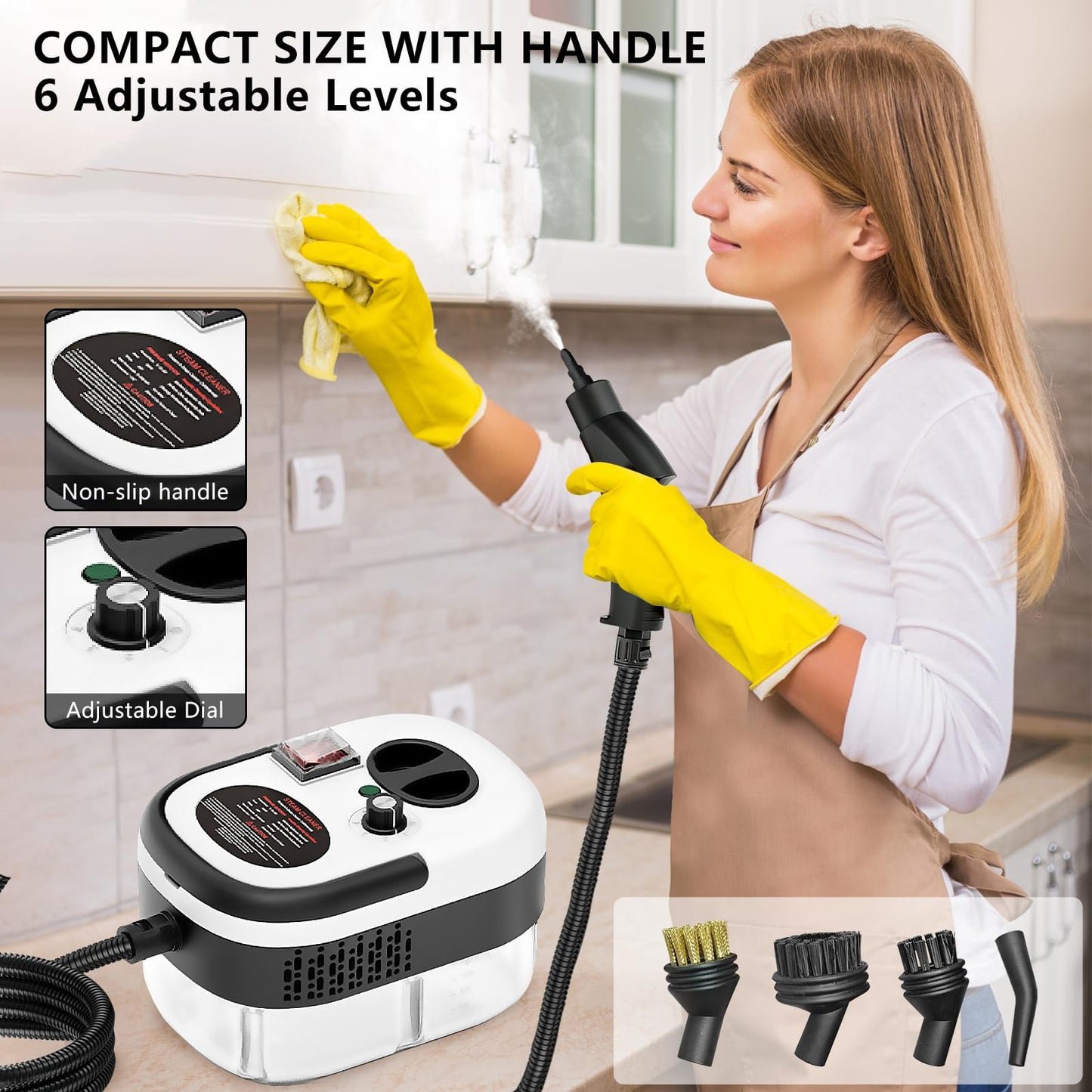 High-Power Handheld Steam Cleaner 2500W with 12 Attachments for Home & Car Cleaning