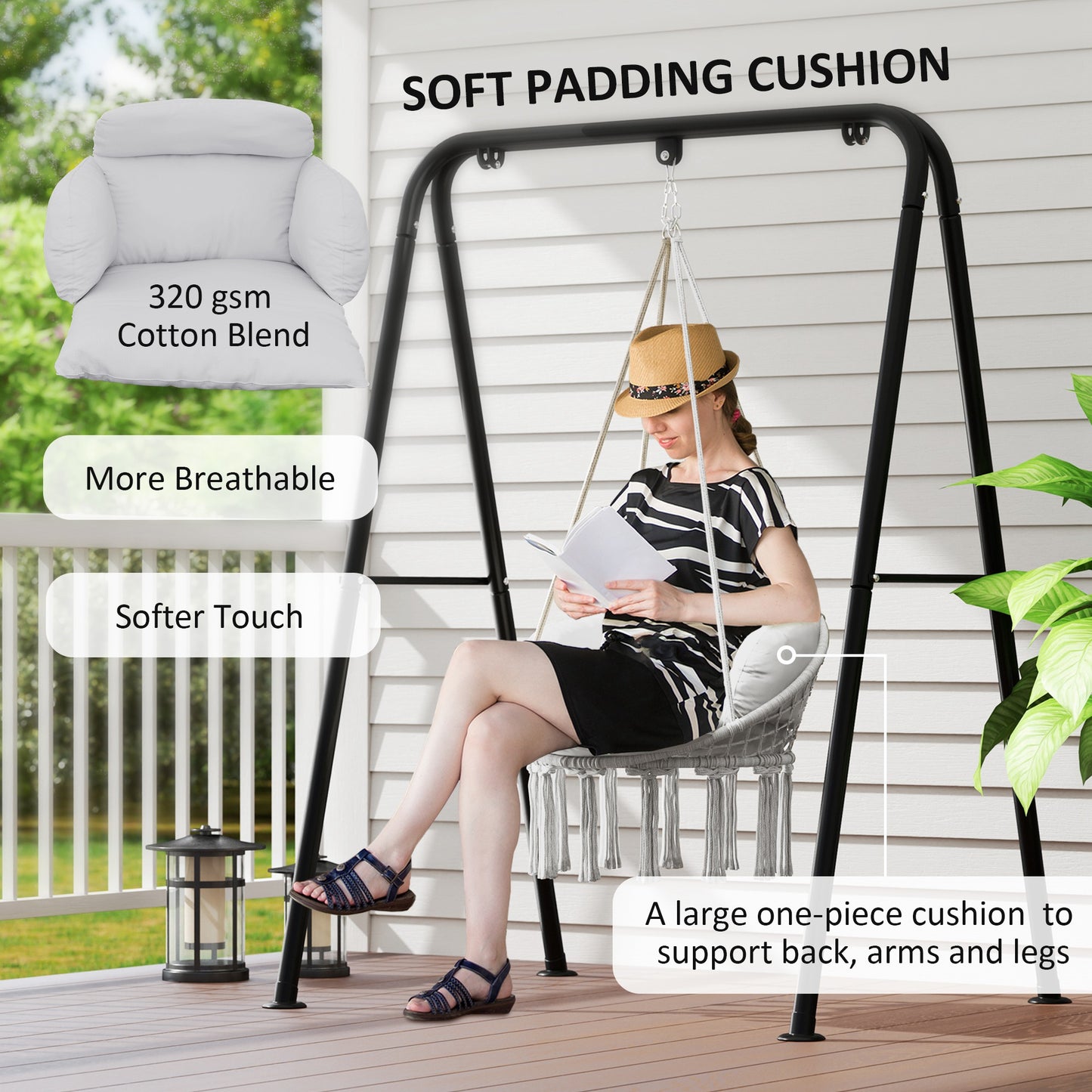 Hammock Swing Chair with Large Cushion - Gray Indoor/Outdoor