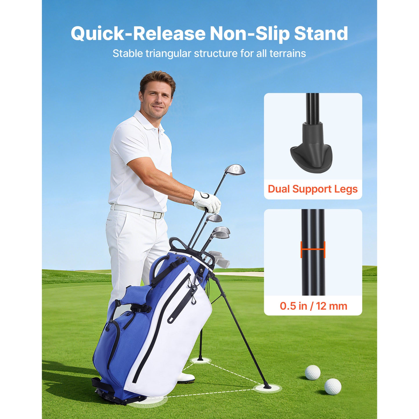 Golf Cart Bag with 7-Way Divider, Rain Hood & Dual Straps - Lightweight Organizer
