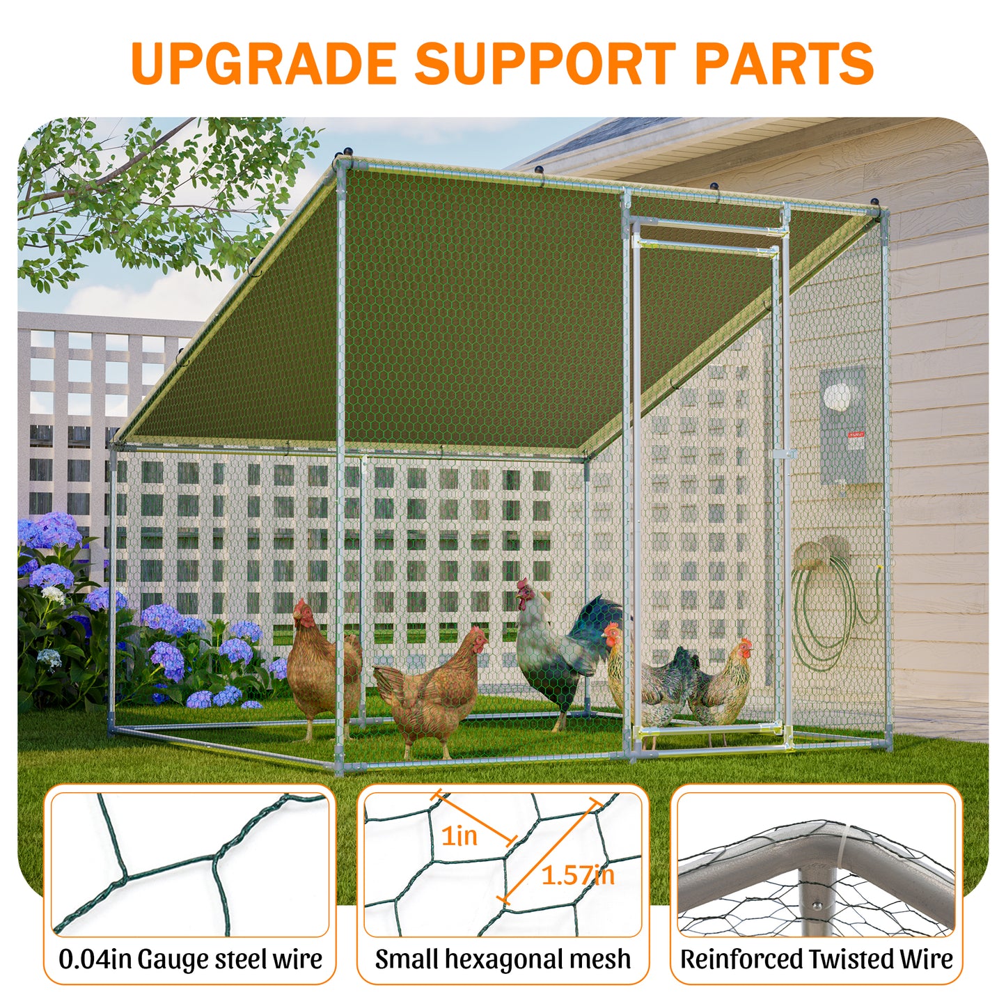 84 X78.7 X72.7 Walk-In Metal Chicken Coop,Slanted Roof,Heavy-Duty