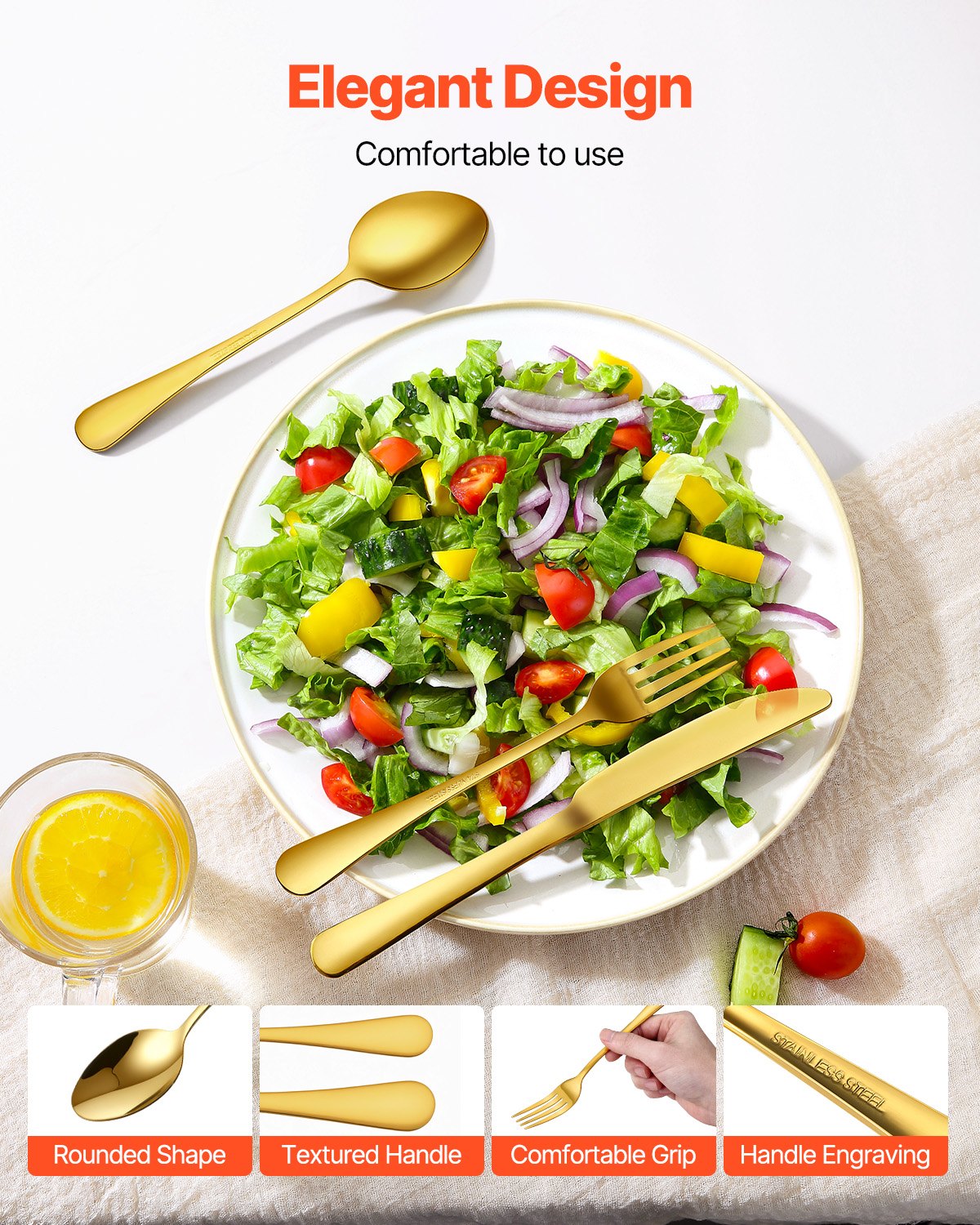 100-Piece Stainless Steel Flatware Set for 20 - Golden