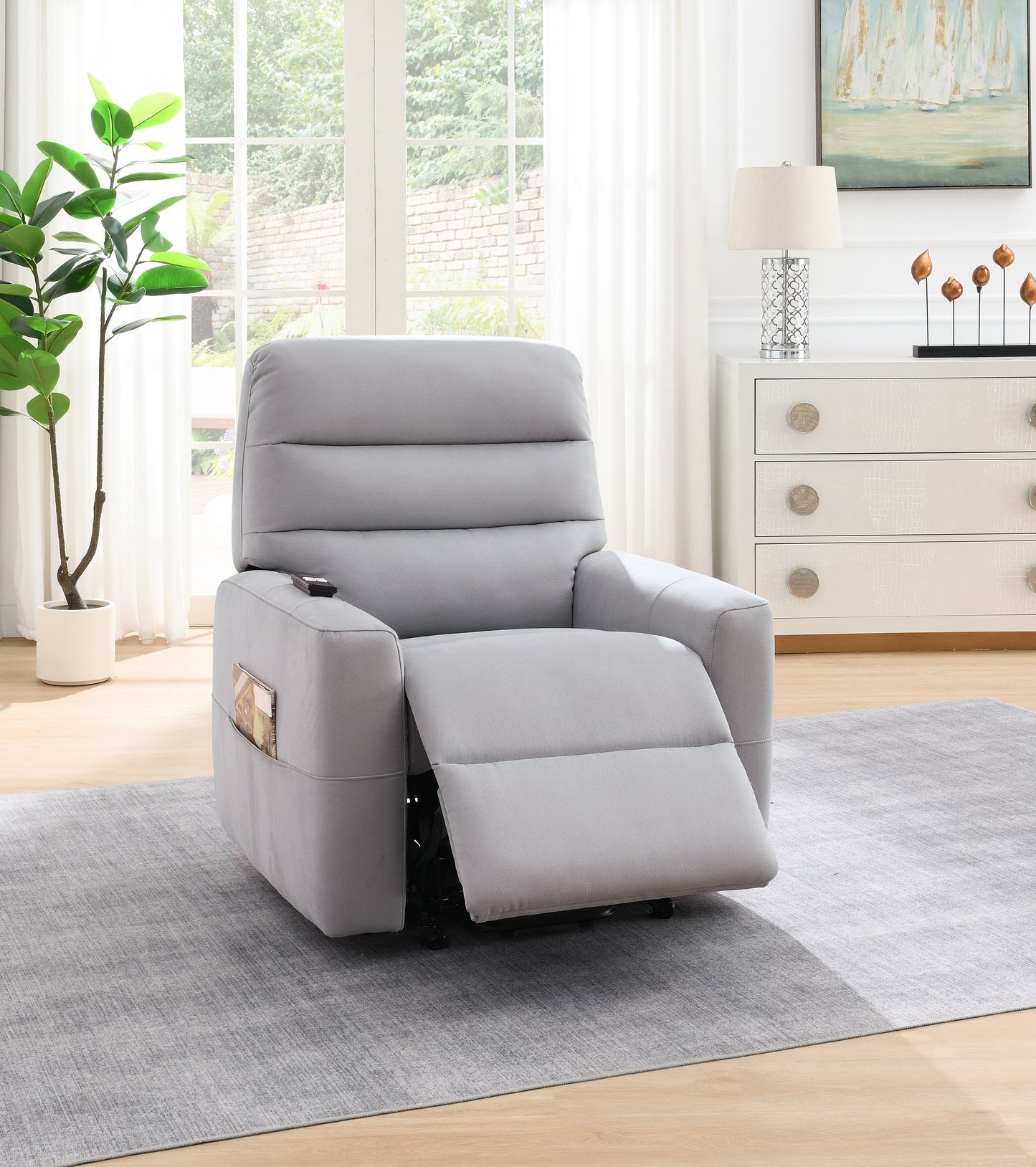 Gray Leather Aire Power Motion Recliner with Lift