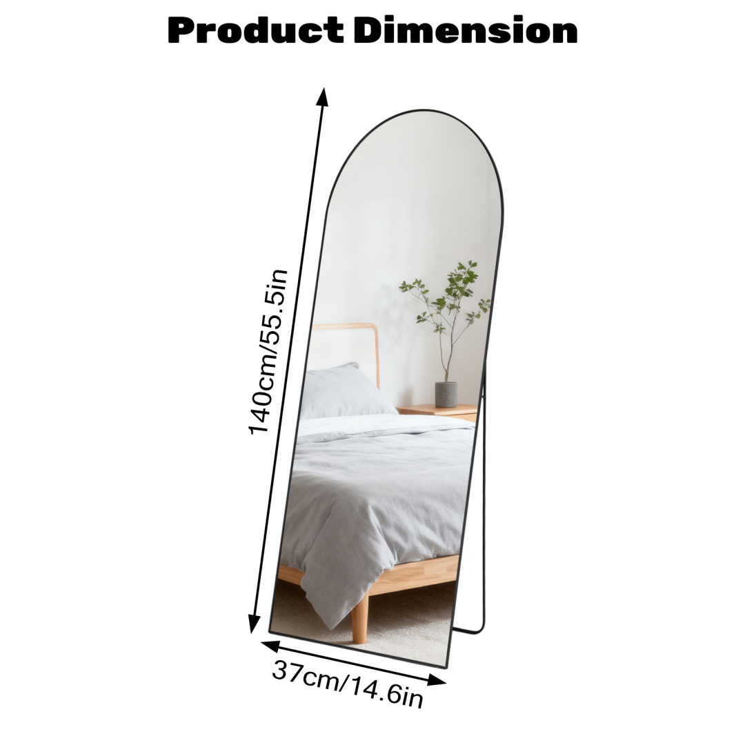 Full Length Floor Mirror - Black Arch, Shatterproof Design