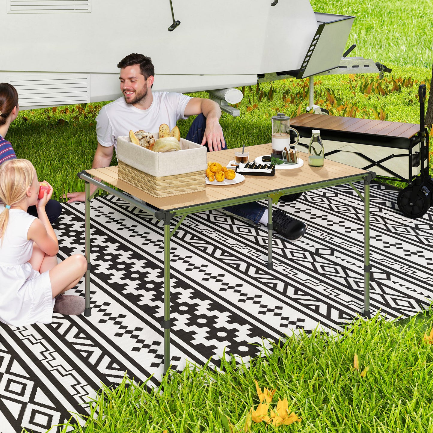 Adjustable Folding Camping Table - Portable Aluminum Picnic Table