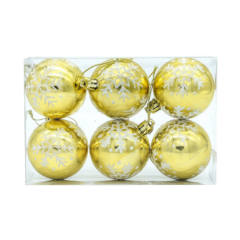 Christmas Tree Decoration Balls with Snowflakes Painted Design - Pack of 6