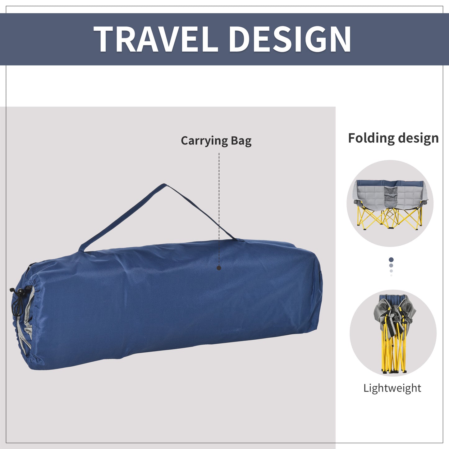Oversized Folding Camping Chair with Carry Bag & Cup Holders - Navy Blue