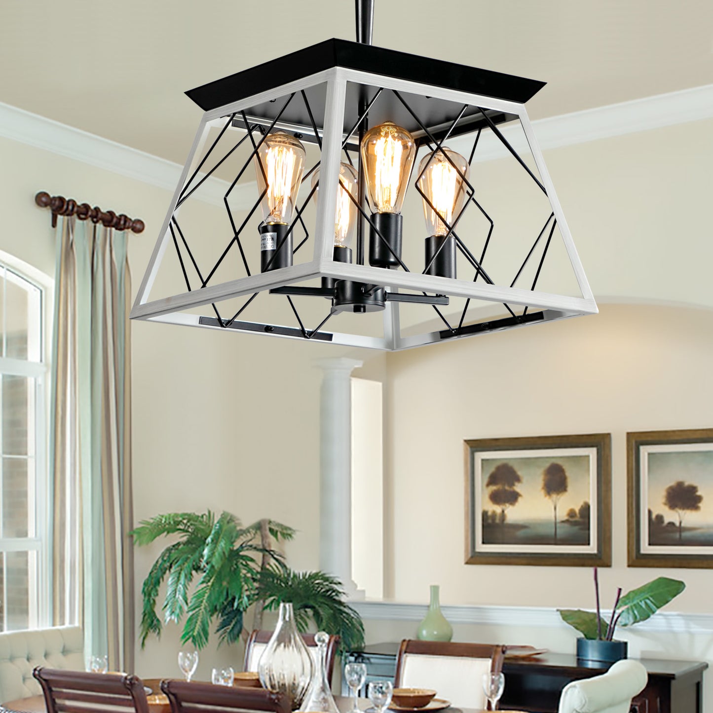 4-Light Farmhouse Chandelier - Rustic Metal Design for Dining Room
