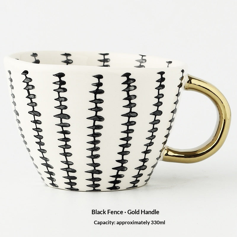 Japanese Geometric Ceramic Mug - Wide Mouth Hand-Pinched 330ml Drinkware
