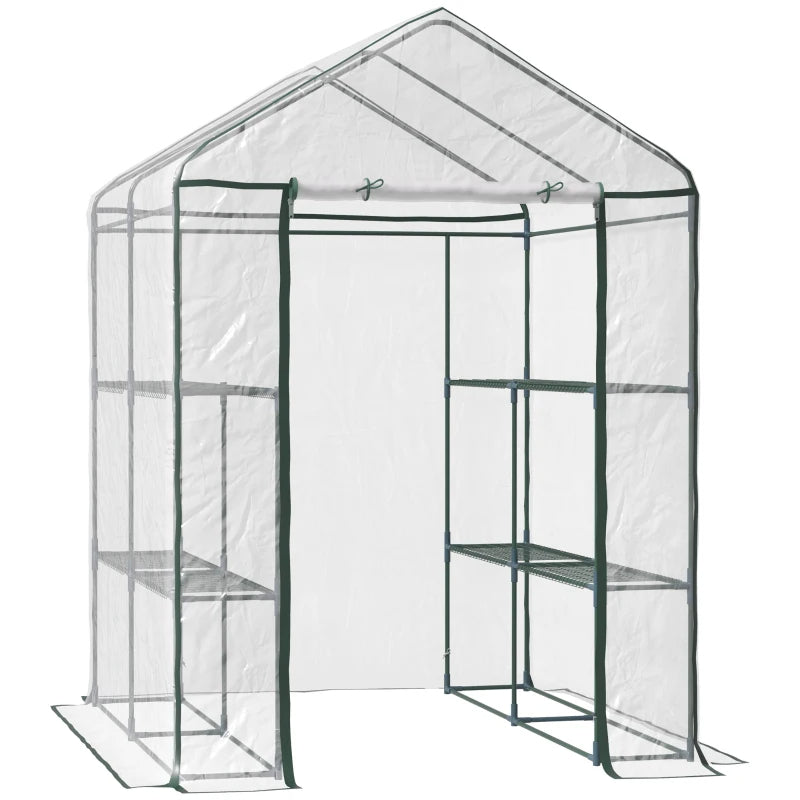 Portable Walk-In Greenhouse Kit with 3 Shelves, Roll-Up Door & Weatherproof Cover