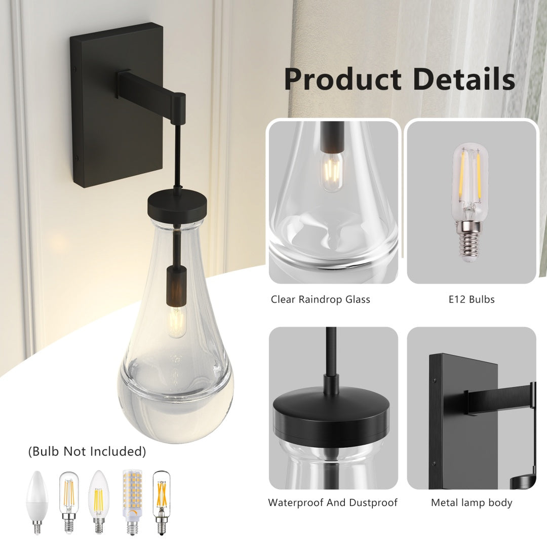 Modern Black Raindrop Wall Sconces - Set of 2 Dimmable Lighting
