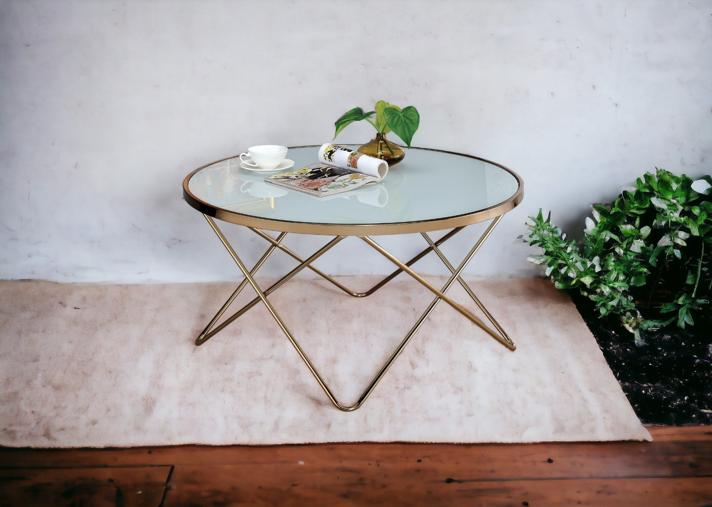 Champagne Finish Coffee Table with Frosted Glass Top