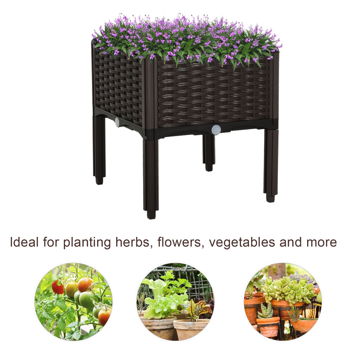 Raised Garden Bed with Legs - Planter Box for Flowers Herbs Vegetables Brown 470x460x130mm