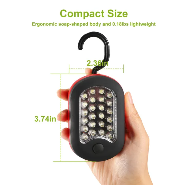Portable Magnetic Work Light with Hang Hook 27 LEDs for Camping Hiking Emergency - Red