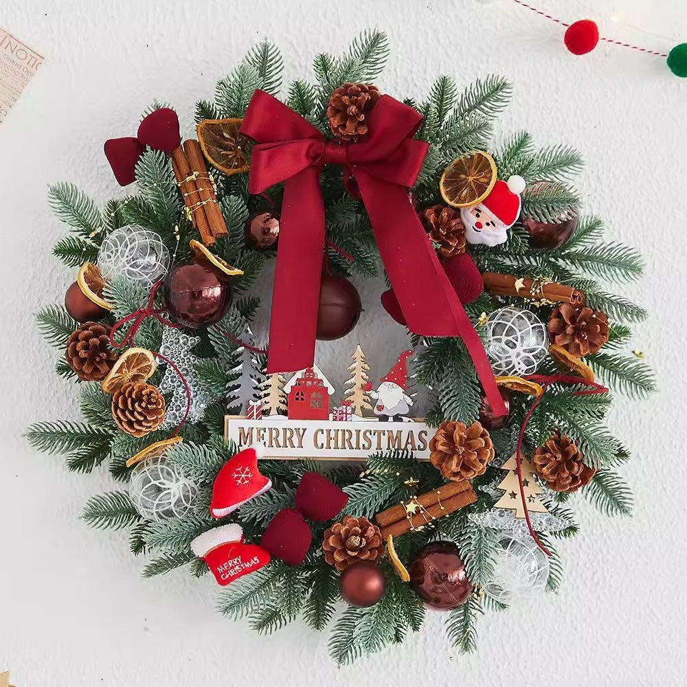 Christmas Wreath Decorations Set with Bow Pine Cones and Balls | Multiple Sizes & Styles