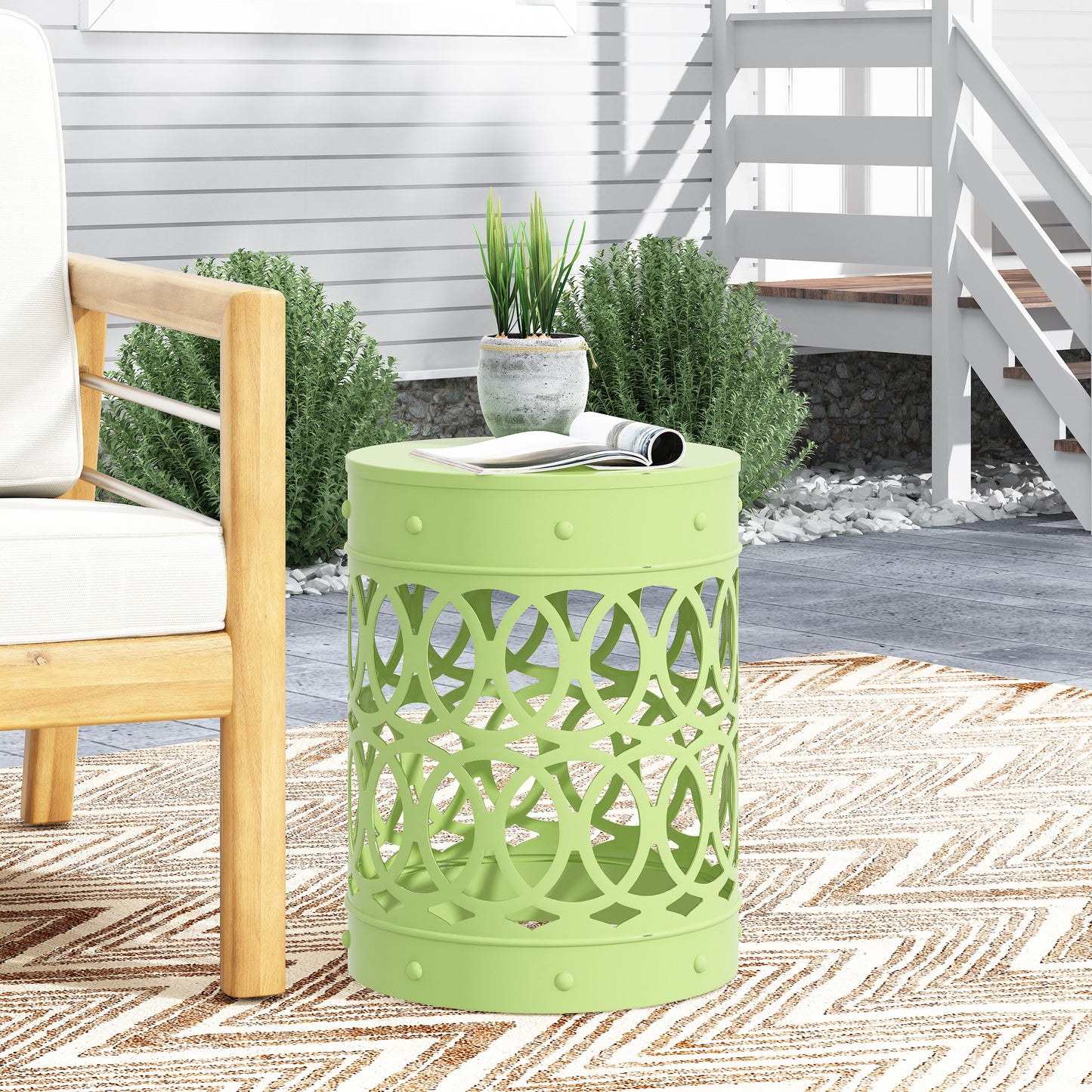 Large Green Outdoor Metal End Table - Durable Iron Design
