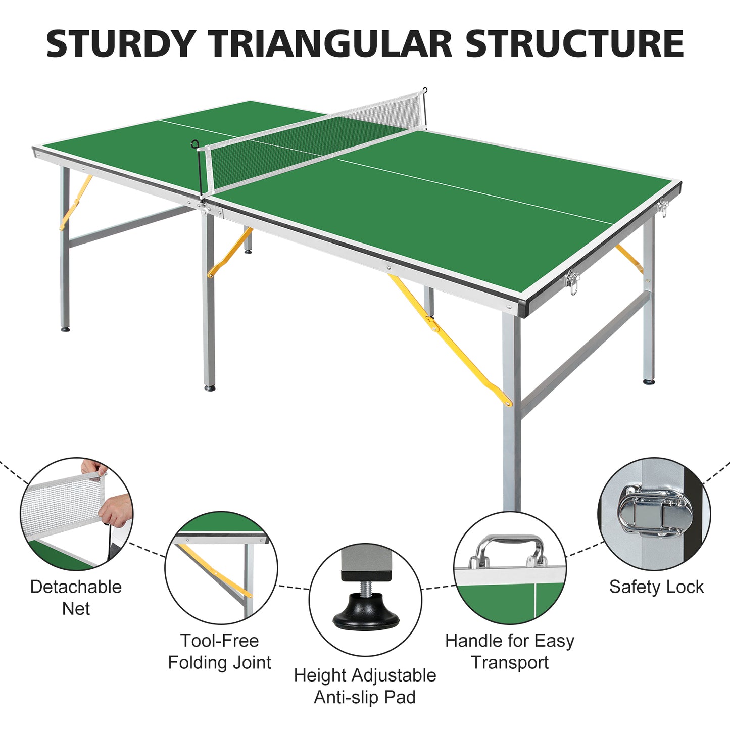 6FT Foldable Table Tennis Table Set - Green with Net, Paddles & Balls