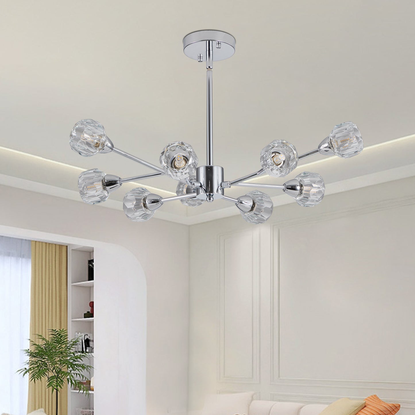 Modern Crystal Chandelier - 9-Light Chrome Fixture for Living Room & Dining Room