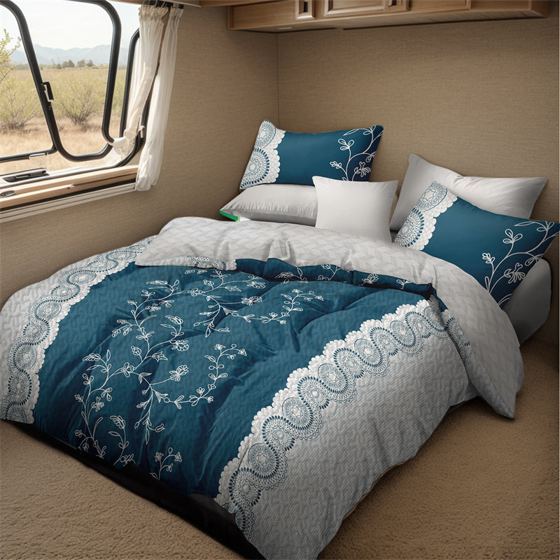 Teal Floral Quilt Set - 3-Piece Bedding with Pillow Shams