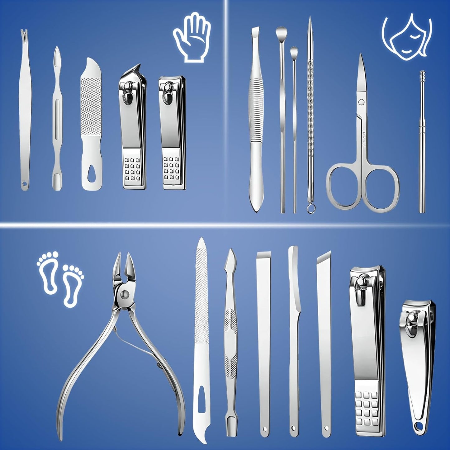 19-Piece Professional Manicure and Pedicure Grooming Set - Blue
