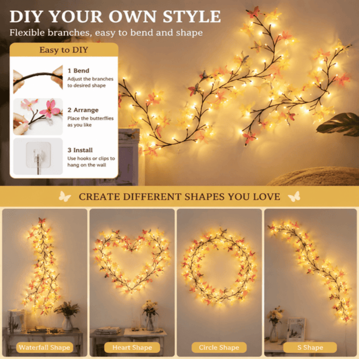 Enchanted LED Wall Lights with Remote 18 Branches Fairy String Lights for Wall Decor