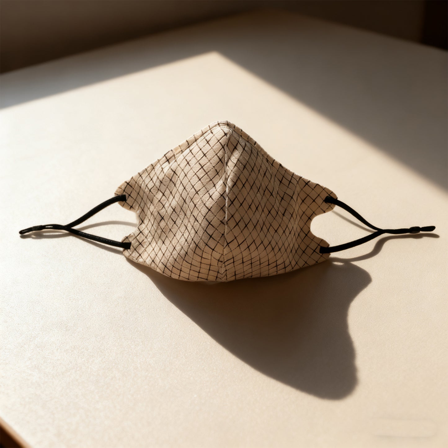 3D Houndstooth Face Mask - Beige