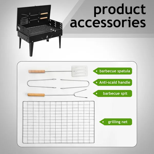 Portable Charcoal Grill - Foldable Outdoor BBQ Grill 17.32" x 10.63" - Black