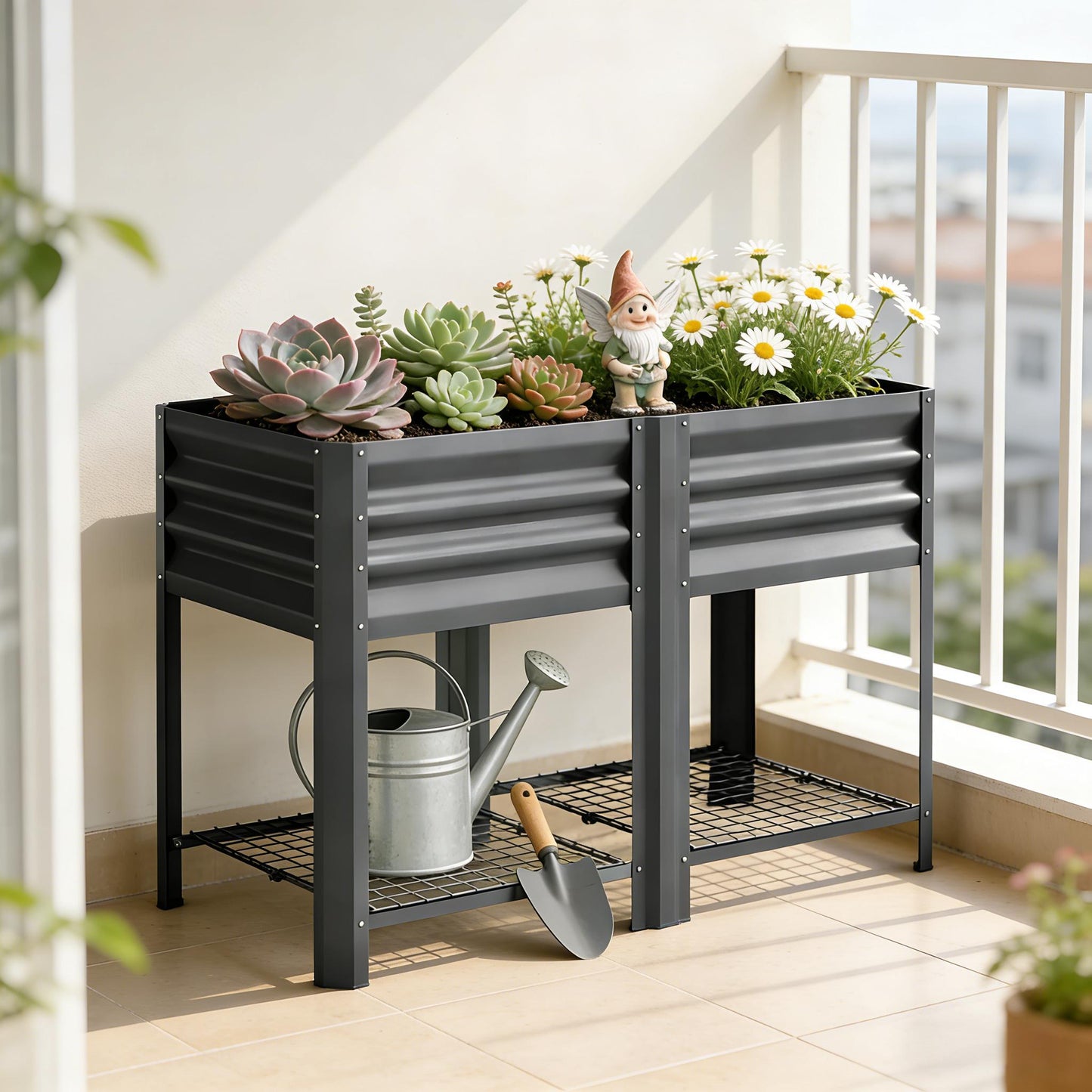 Outdoor Elevated Planter Box - Dark Gray Raised Garden Bed