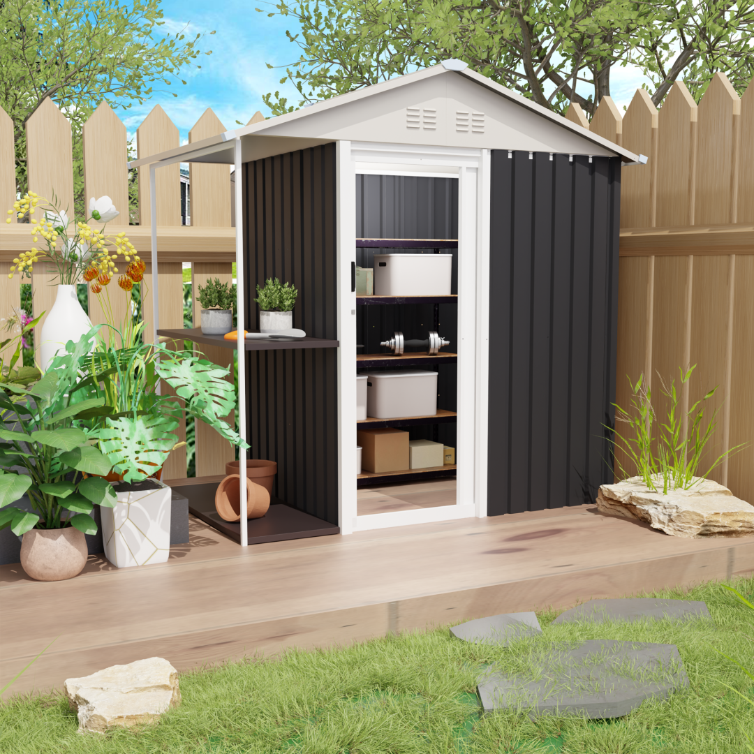 5FT x 3FT Metal Garden Storage Shed - Grey Outdoor Tool House with Lockable Doors