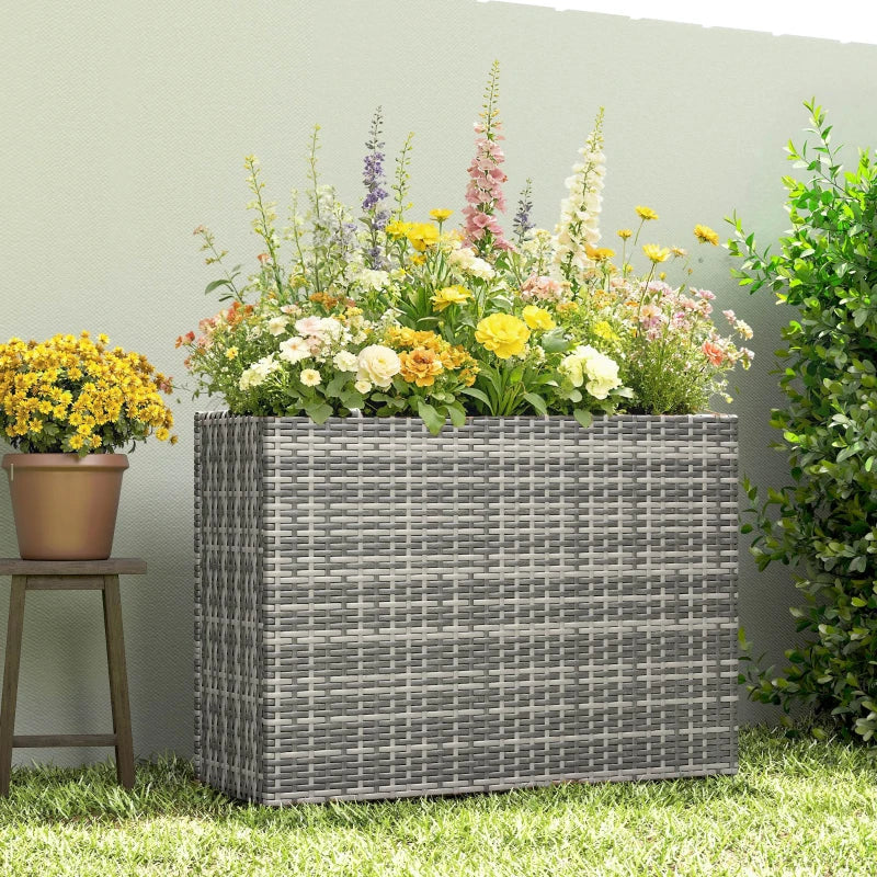 Tall Rectangular Outdoor Planter with Removable Liner, Drainage Holes, Gray - Large Garden Box for Indoor Outdoor Plants